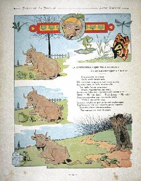 The frog who wanted to be as fat as the bull, illustration from ''Fables'' Jean de la Fontaine, 1906