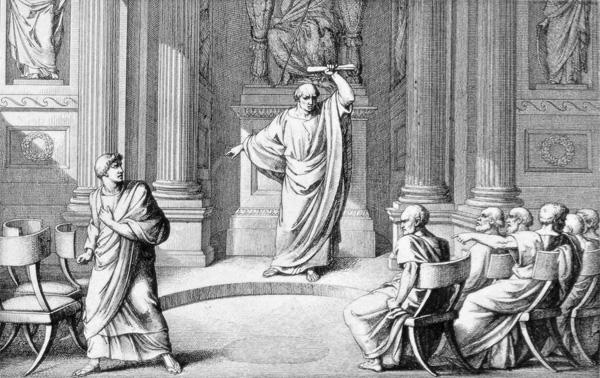 Cicero Denouncing Catiline; engraved by B.Barloccini, 1849