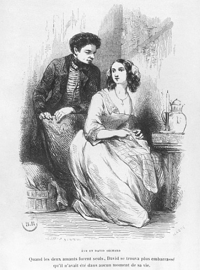 Eve and David Sechard, illustration from ''Les Illusions perdues'' Honore de Balzac, publishedEditio od (after) Celestin Francois Nanteuil