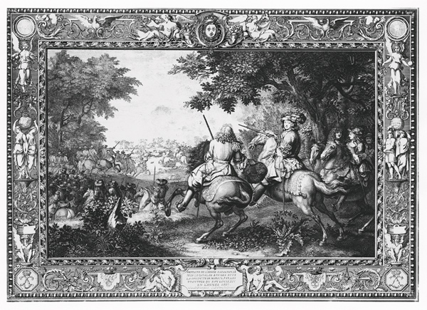Tenture ''Histoire du Roi'', Defeat of Count de Marsin; engraved by Sebastien Le Clerc (1673-1714) 1 od (after) Charles Le Brun