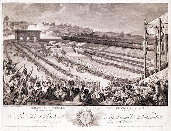 Festival of the Federation, 14 July 1790, at the Champ de Mars, late 18th century; engraved by Isido od (after) Charles Monnet