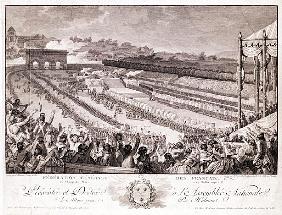Festival of the Federation, 14 July 1790, at the Champ de Mars, late 18th century; engraved by Isido
