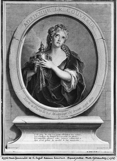 Adrienne Lecouvreur (1692-1730) ; engraved by Pierre Drevet od (after) Charles Antoine Coypel