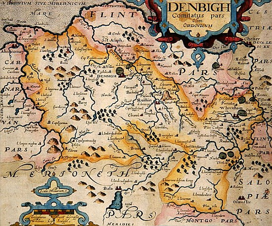 Map of Denbigh and Flint, from ''Britannia'' by William Camden od (after) Christopher Saxton