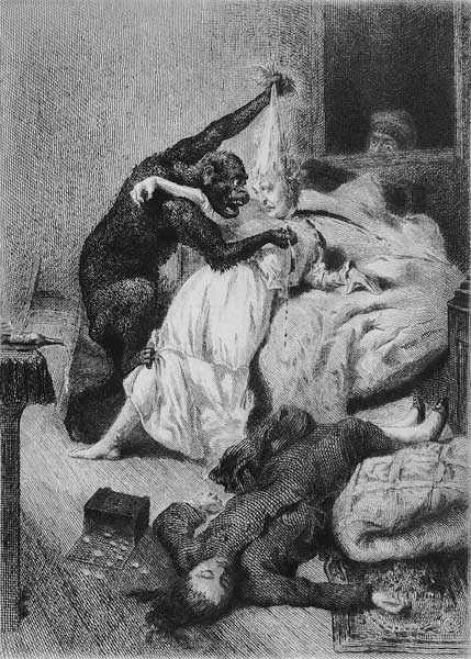 Illustration for ''The Murders in the Rue Morgue'' Edgar Allan Poe (1809-49) ; engraved by Eugene Mi od (after) Daniel Urrabieta Vierge