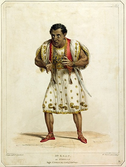 Portrait of Mr Edmund Kean (1787-1833) as Othello; engraved by W. Sheldricks od (after) E.F. Lambert
