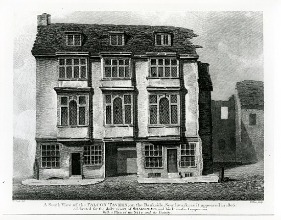 A South View of the Falcon Tavern, on the Bankside, Southwark; engraved by William Wise od (after) Frederick Nash