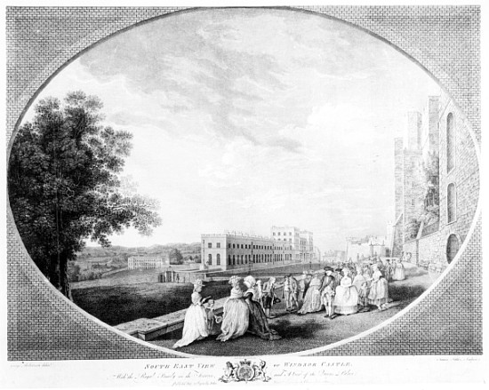 South East view of Windsor Castle, with the Royal Family on the terrace and a view of the Queen''s P od (after) George Robertson