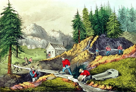 Gold Mining in California, published by  Currier & Ives, 1861 (see also 166069 & 32910) od (after) Grafton Tyler Brown