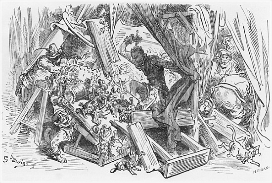 Don Quixote fighting the puppets, illustration from ''Don Quixote de la Mancha'' Miguel Cervantes (1 od (after) Gustave Dore