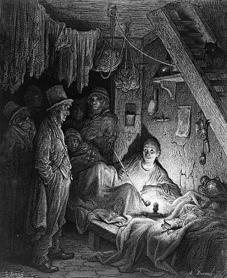 Opium Smoking - The Lascar''s Room, scene from ''The Mystery of Edwin Drood'' Charles Dickens, illus od (after) Gustave Dore