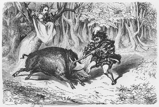 Violette and Ourson, illustration for ''Ourson'' from ''Les Nouveaux Contes de Fees'' Comtesse de Se od (after) Gustave Dore
