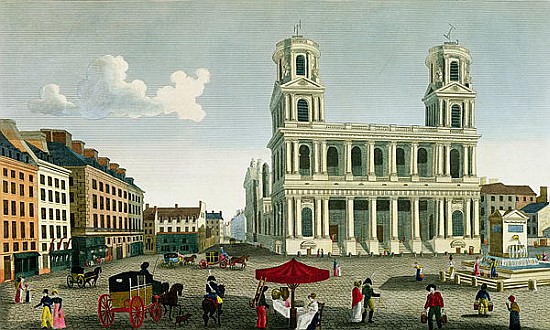 View of the Church of Saint-Sulpice; engraved by Anne Rosalie Filleul (nee Bouquet) (1752-94) od (after) Henri Courvoisier-Voisin