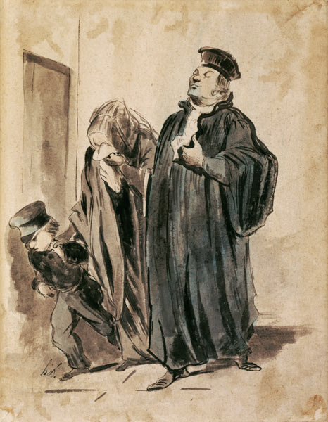 Judge, Woman and Child (ink on paper) od (after) Honore Daumier