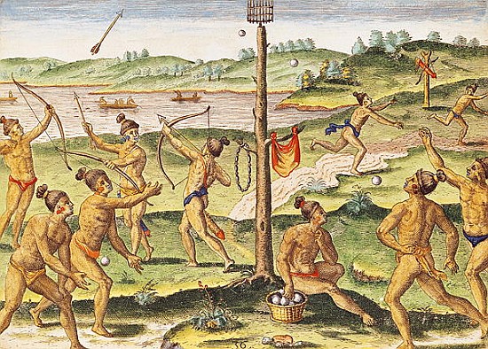 Indians Training for War, from ''Brevis Narratio...''; engraved by Theodore de Bry (1528-98) 1591 od (after) Jacques (de Morgues) Le Moyne