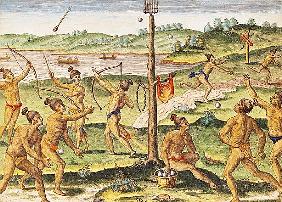 Indians Training for War, from ''Brevis Narratio...''; engraved by Theodore de Bry (1528-98) 1591