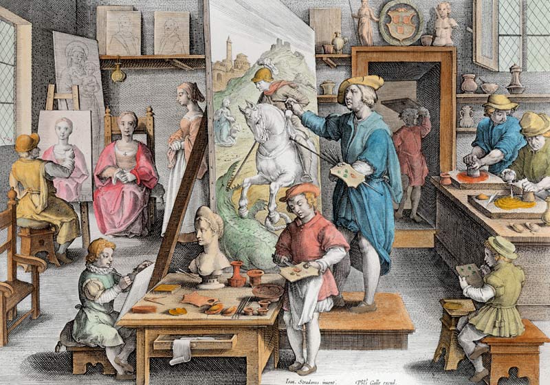 The Invention of Oil Paint, plate 15 from ''Nova Reperta'' (New Discoveries) ; engraved by Philip Ga od (after) Jan van der (Giovanni Stradano) Straet