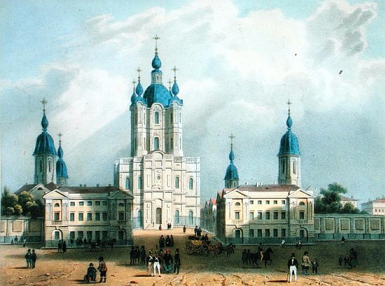 The Smolny Cloister in St. Petersburg, printed Edouard Jean-Marie Hostein (1804-89), published by Le od (after) Jean-Baptiste Bayot