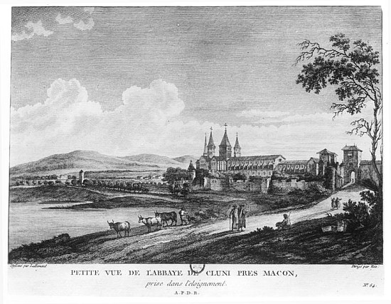 View of Cluny Abbey, from ''Voyage Pittoresque de la France'' ; engraved under direction of Francois od (after) Jean-Baptiste Lallemand