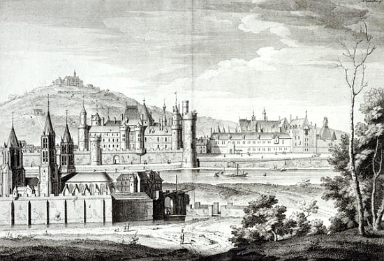View of the Abbey of Saint-Germain-des-Pres, the Louvre, Petit Bourbon, Montmartre and the Seine in  od (after) Jean Chaufourier