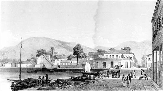 Custom House and St. Vincent''s Wharf, Trinidad; engraved by Eugene Ciceri, c.1850 od (after) Jean-Michel Cazabon