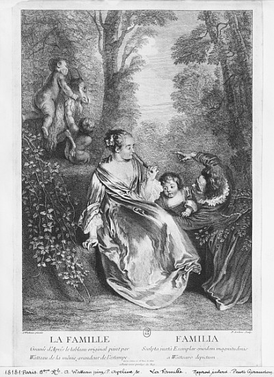 The Family; engraved by Pierre Aveline (c.1656-1722) od (after) Jean Antoine Watteau