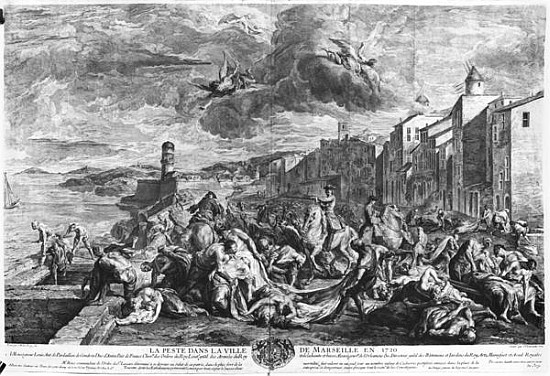 The plague of 1720 in Marseilles; engraved by Simon Thomassin (1655-1733) 1727 od (after) Jean Francois de Troy