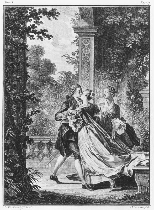 The first kiss of love, volume I, page 37, illustration from ''La Nouvelle Heloise'' Jean-Jacques Ro od (after) Jean Michel the Younger Moreau