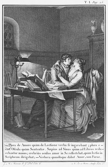 Heloise and Abelard in their study, illustration from ''Lettres d''Heloise et d''Abelard'', volume I od (after) Jean Michel the Younger Moreau