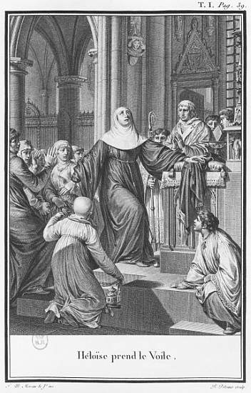 Heloise taking the veil, illustration from ''Lettres d''Heloise et d''Abelard'', volume I, page 39;  od (after) Jean Michel the Younger Moreau