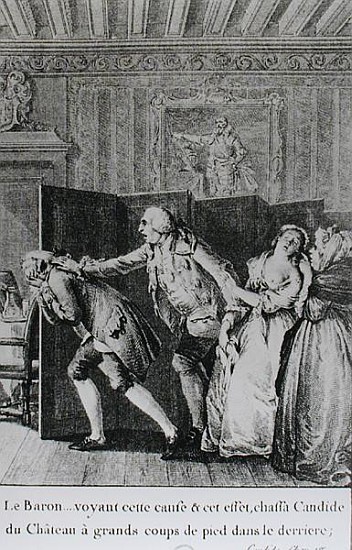 Le Baron...chassa Candide du Chateau a grands coups de pied dans le derriere'', illustration from ch od (after) Jean Michel the Younger Moreau