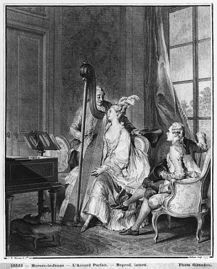 The perfect chord; engraved by Isidore Stanislas Helman (1749-1809) 1777 od (after) Jean Michel the Younger Moreau