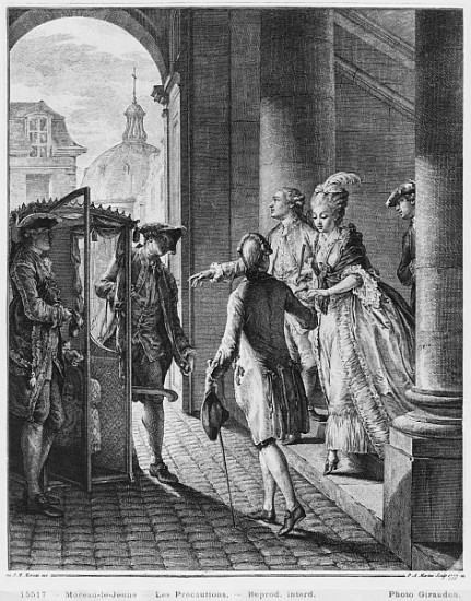 The Precautions; engraved by Pietro Antonio Martini (1739-97) od (after) Jean Michel the Younger Moreau