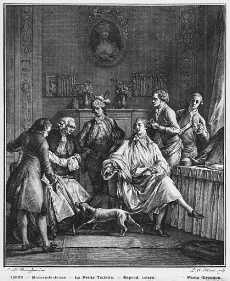 The Small Toilette; engraved by Pietro Antonio Martini (1739-97) od (after) Jean Michel the Younger Moreau