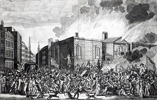 An exact representation of the Burning, Plundering and Destruction of Newgate the Rioters on the mem od (after) Jefferyes Hamett O'Neale