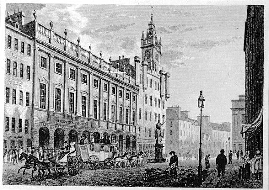 View of The Town Hall, Exchange, Glasgow; engraved by Joseph Swan od (after) John Knox
