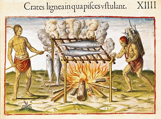 Cooking Fish, from ''Admiranda Narratio...''; engraved by Theodore de Bry (1528-98) 1585-88 od (after) John White