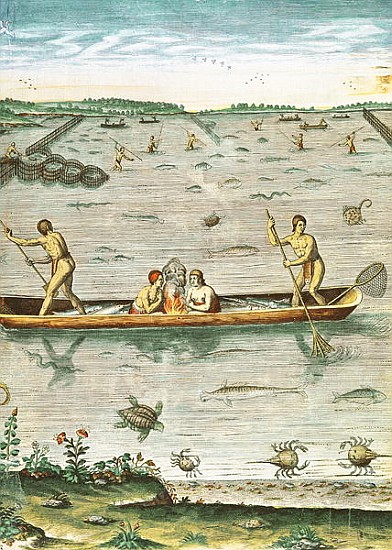 How the Indians Catch their Fish, from ''Admiranda Narratio...''; engraved by Theodore de Bry (1528- od (after) John White
