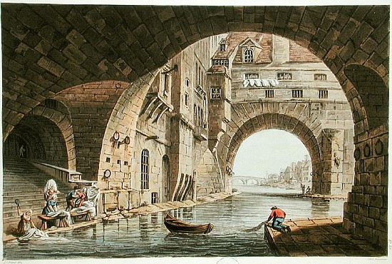 The Washing Place of the Hotel-Dieu and the Pont de la Tournelle; engraved by I. Hill od (after) John Claude Nattes