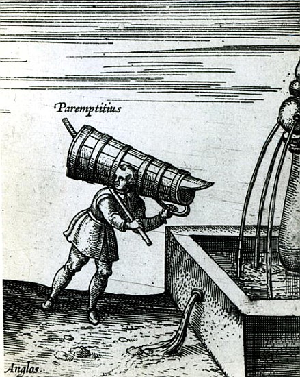 An apprentice fetching water from a fountain  (detail of 105365) od (after) Joris Hoefnagel