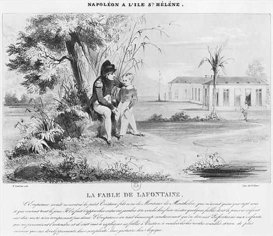 Napoleon I (1769-1821) on the island of St. Helena, explaining the Fables of Jean de La Fontaine to  od (after) Karl Loeillot-Hartwig