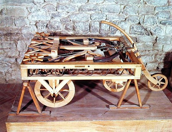 Model of a car driven springs, made from one of Leonardo''s drawings od (after) Leonardo da Vinci