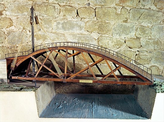Model of a swing bridge made from one of Leonardo''s drawings od (after) Leonardo da Vinci