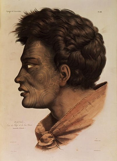 Natai, a Maori chief from Bream Bay, New Zealand, plate 63 from ''Voyage of the Astrolabe''; engrave od (after) Louis Auguste de Sainson