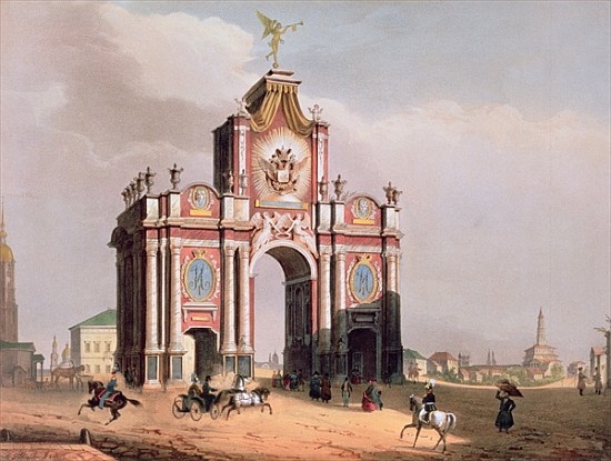 The Red Gate in Moscow, printed Lemercier, Paris, 1840s od (after) Louis Jules Arnout