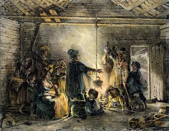 Interior of a Coal-Miner''s Hut; engraved by Godefroy Engelmann (1788-1839) 1829 od (after) Nicolas Toussaint Charlet