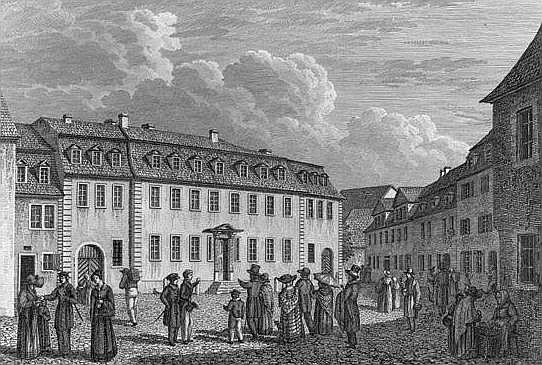 The house of Johan Wolfgang von Goethe (1749-1832) in Weimar; engraved by Ludwig Schutze (1807-72) 1 od (after) Otto Wagner