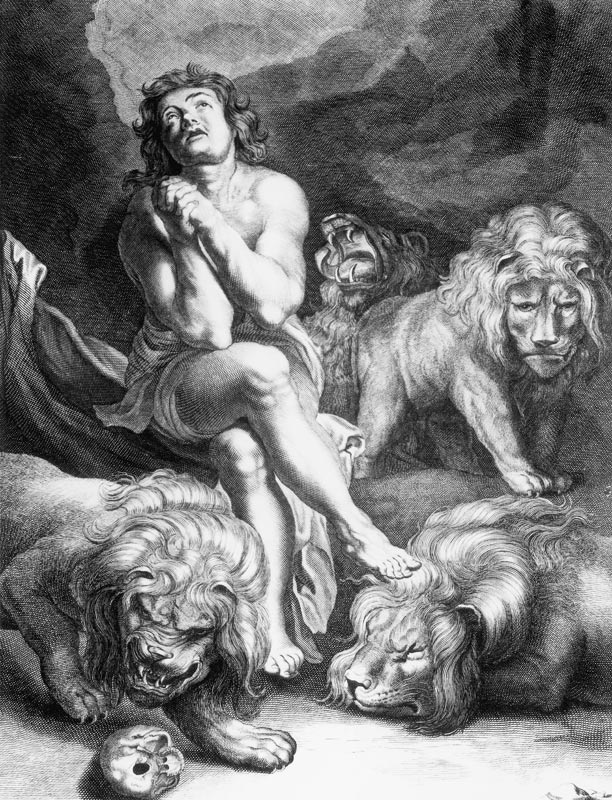 Daniel in the Lions'' Den; engraved by Abraham Blooteling (1640-90) od (after) Peter Paul Rubens
