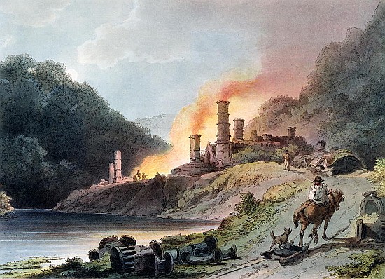 Iron Works, Coalbrookdale; engraved by William Pickett, c.1805 od (after) Philippe de Loutherbourg