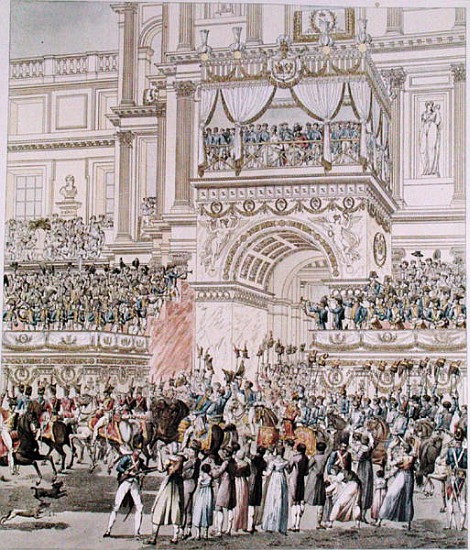 The Emperor and the Empress Receiving the Homage of the French Troops from the Balcony of the Tuiler od (after) Pierre Francois Leonard Fontaine